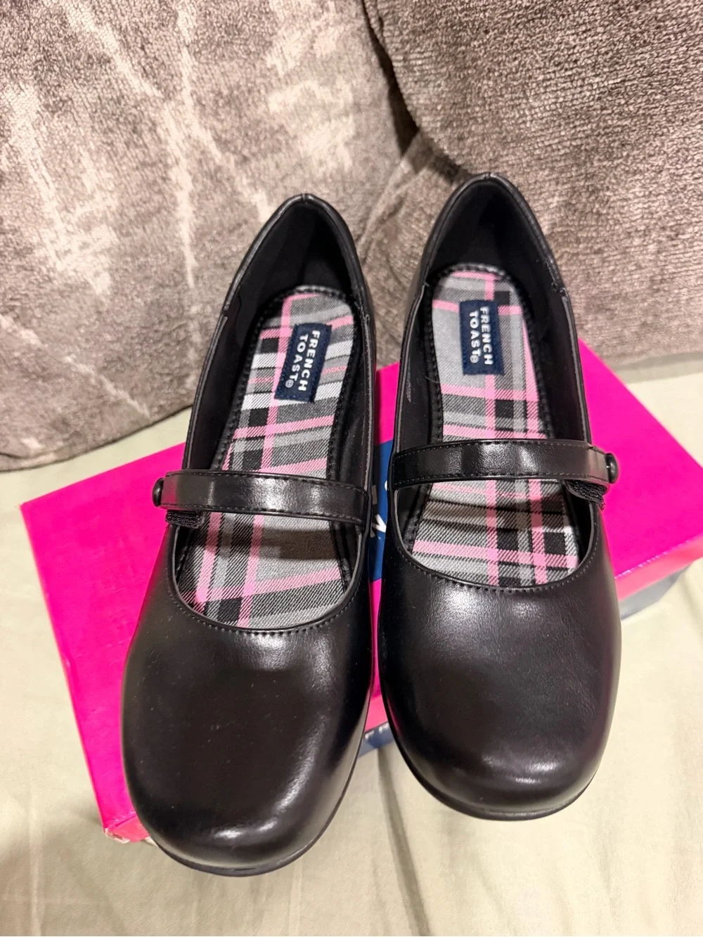 French Toast Black Mary Jane School Shoes with Button Strap